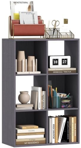HOMCOM 6-Cube Bookshelf Modern Freestanding 3-Tier Bookcase Grey | Display Shelving Unit, for Living Room, Bedroom, Home Office, Study