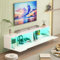 KZNGK Meuble TV suspendu avec lumières LED - Meuble TV - Console de divertissement avec 2 armoires de rangement pour le salon - 16 couleurs au choix - 175 x 32 x 30 cm - Blanc