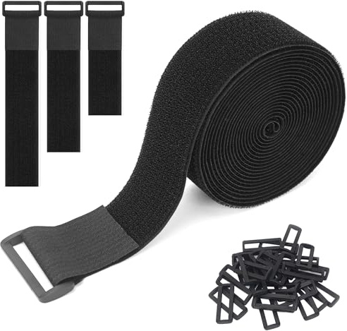 Klettband Selbstklebend Wiederverwendbar Cable Ties: 10M*2.5CM Klett Kabelbinder mit 60 Schnalle Klettbänder mit Stark Klettverschluss Verstellbar auf Maß Zuschneidbar Ideal für Kabel Schläuche Rohre