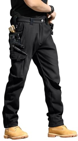 Pantalon cargo tactique d'hiver doublé de polaire pour homme, résistant à l'eau, résistant aux déchirures et extensible, pantalon de travail multi-poches pour l'extérieur, la randonnée et par temps
