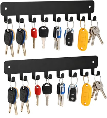 mongtsamz Schlüsselaufhänger Schlüsselhalter Wand 2 Stück,Schlüsselboard mit 8 Haken, Key Holder Wall Schlüssel Organizer für Zuhause, 6kg Belastbarkeit, Rustikaler Schlüsselhalter Schwarz