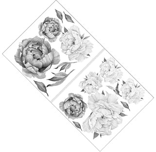 mophrati 2x DIY Pfingstrosen Wandaufkleber Set, eigene Wandkunst mit Leichtigkeit, Wohnzimmer, Blumenaufkleber, selbstklebend, zum Abziehen und Aufkleben, Tür, Schwarz Weiß, 30x40cm