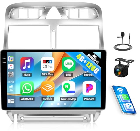 4G+128G GOHHDL Android 15 Radio Coche para Peugeot 307 2002-2013 Carplay | Touch Radio para Coche de 9 Pulgadas con Android Auto GPS Navi WiFi Bluetooth FM/RDS EQ SWC +AHD Cámara&MIC