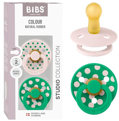 BIBS Polka Dots Schnuller 2er-Pack, BPA-frei, Kirschform Nippel. Naturkautschuk/Latex, Hergestellt in Dänemark, Größe 2 (6-18 Monate), Petal/Cactus