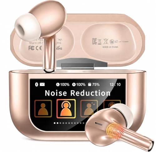 ZZU Kopfhörer Kabellose Bluetooth mit Smart Touchscreen, 48 Std. Laufzeit, Bluetooth 5.4 In-Ear Ohrhörer mit ANC & ENC Geräuschunterdrückung, 5 EQ-Modi, HiFi Stereo, IPX7 Wasserdicht Blushgold