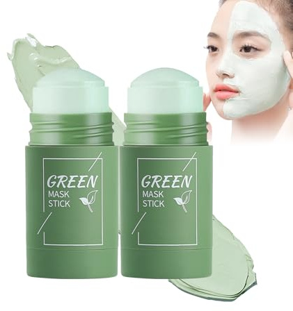 2 Stück Green Maske Stick,Green Tea Gesicht Mitesserentferner & Porenreiniger, Tiefenreinigende Grüntee-Tonmaske für unreine Haut, Deep Cleansing SmearingStick mit Vitamin E für Frauen und Männer