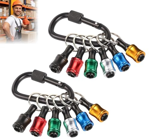12pcs Drill Bit Holder Keychain 1/4 Inch Hex Shank Screwdriver Bit Holder | Portable Drill Bit Organizer, Screwdriver Keyring for Impact Driver Drill, Electrical Woodworking Tools