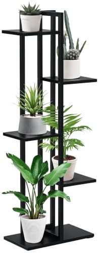 Outsunny Étagère à Fleurs en Acier 5 Niveaux 40 x 22 x 113 cm Noir | Intérieur et Extérieur, Support de Plantes, Étagère à Plantes pour Jardin, Balcon, Salon, Chambre