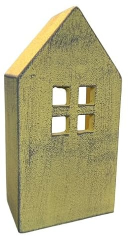 finehomegarden Lichterhaus Zement Haus gelb 11,5x7cm H22,5cm Deko Haus für Licht Teelichthaus für Wohnbereich Dekoration