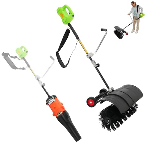 TONFEION 2-in-1 Kehrmaschine Akku & Laubbläser, 55cm Arbeitsbreite Schneefräse, 1300W Motorbesen mit Rädern, Abnehmbares Schultergurt, 7000-9000rpm, für Draußen Rasenreinigung