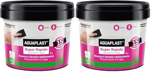Aguaplast Super Rapido, stucco per muro bianco pronto all'uso - essicazione rapida entro 15 minuti 1kg (Confezione da 2)
