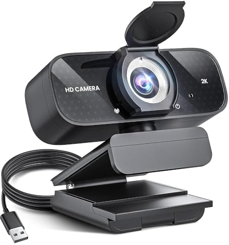 TRAUSI 2K HD Webcam with Wide Angle Lens, Privacy Cover,Auto Light Correction and Noise-Canceling Mic, Plug & Play USB Camera for Mac/Laptop/PC, Compatible with Zoom, Skype, Teams