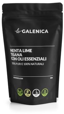 leGALENICA Tisana Rivitalizzante Menta Lime con Menta piperita, Limone, Lemongrass, Mela e Lime, Oli Essenziali 100% Puri, Benessere, Made in Italy Trentino AA 80 g