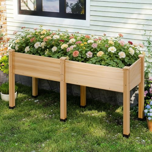 LUXOAK 184x61x77 cm Tannenholz Hochbeet mit Beinen, 168L, Hellholz | Effiziente Drainage, Schutzfolie, Robustes Tannenholz, Rückenschonende Höhe, Vielseitig einsetzbar