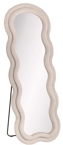 Baroni Home Miroir sur pied ou mural, miroir avec cadre ondulé rembourré et revêtement en velours, pour salon, chambre à coucher, couloir, 160 x 60 cm (velours crème)