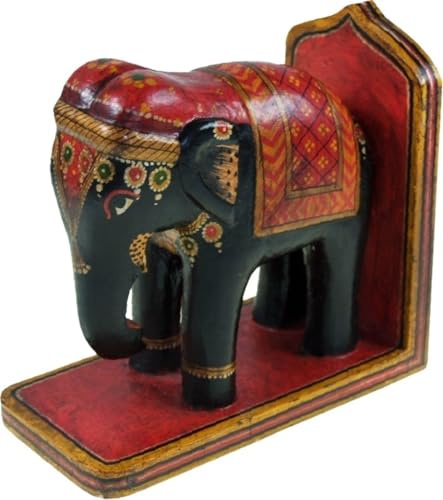 Handgearbeitete Holzbuchstütze, Deko Elefant, Elefant rot