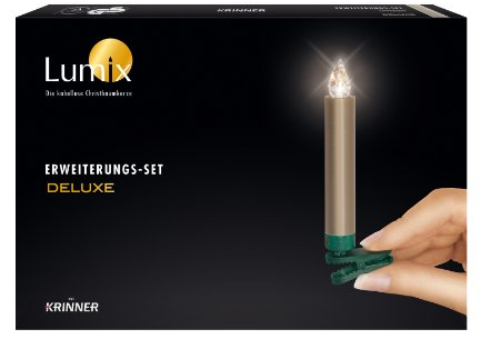 Krinner 74255 LUMIX DELUXE Erweiterungs-Set Cashmere IR, 5 champagnerfarbene, kabellose LED-Christbaumkerzen mit Batterien, in warm-weißen Licht