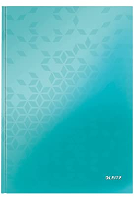 Leitz WOW Notizbuch A4 liniert, Hardcover, 160 Seiten, 80 Blatt FSC-zertifiziertes Papier 80 g/m², Hochwertiger laminierter Einband, Fadenheftung, Für Büro, Schule oder als Tagebuch, Eisblau, 46251051