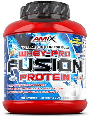 AMIX - Proteína Whey - Pure Fusion - 2,3 Kg - Concentrado de Suero Ultra Filtrado - Isolada con Splenda - Contiene L-glutamina - Proteínas para Aumentar Masa Muscular - Sabor Frutos del Bosque