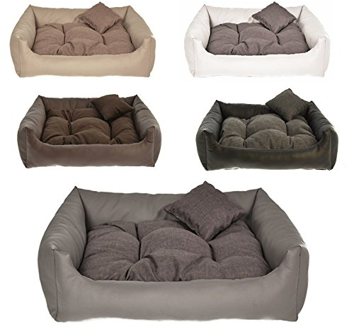Hundebett Kunst Leder Hundekissen Hundesofa Katzenbett Hundekorb M L XL XXL XXXL (XL (ca. 90x75 cm), Grau)