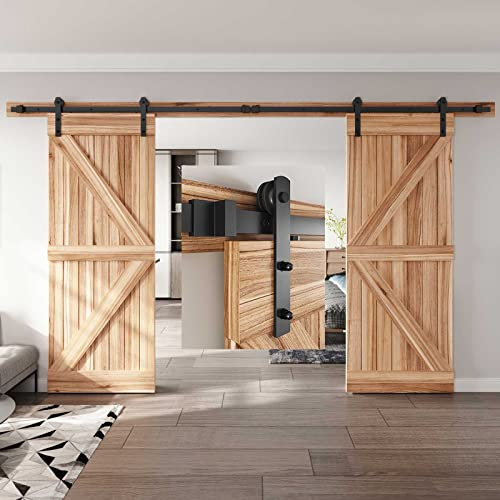 Classic Porte coulissante en bois Grange Hardware 12FT-Double Door Kit(I Shape) noir