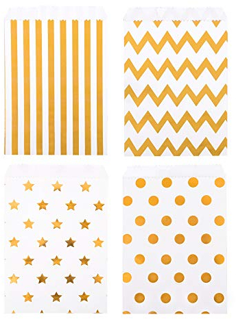 ewtshop® 48 Stück Candy-Tüten Geschenktüten mit Golddruck, für Süßigkeiten und Geschenke Aller Art, 4 Verschiedene Designs