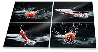decorwelt | Herdabdeckplatten 2x40x52 cm 2-Teilig Abstrakt Gelb Ceranfeldabdeckung Universal Spritzschutz Glas Deko Elektroherd Induktion für Kochplatten Herdschutz Schneidebrett Sicherheitsglas