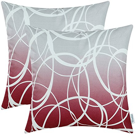 CaliTime Kissenbezüge Kissenhülle 2er-Pack Couch Sofa Heimdekoration moderner Farbverlauf Ombré-Kreise Ringe auf beiden Seiten 40cm x 40cm Grau bis Burgund