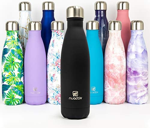 Nuactiv Stainless Steel Water Bottle, Vacuum Insulated Flask BPA Free, 12hrs Hot & 24hrs Cold Drinks, Thermal Metal Water Bottles, Leakproof 500ml Double Wall, Drinking for Kids, Gym, Sports, Travel