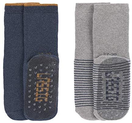 LÄSSIG Unisex Kinder Anti-Rutsch Socken 2er Set/ Blue-Grey Größe 23-26