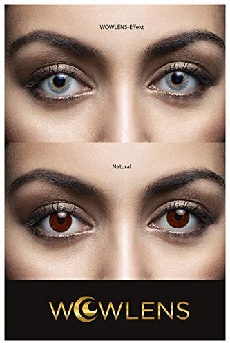 WOWLENS Sehr stark deckende und natürliche blaue Kontaktlinsen farbig MILANO BLUE + Kontaktlinsenbehälter I 1 Paar (2 Stück) I DIA 14.00 I 0.00 Dioptrien I ohne Stärke I Eisblaue Dunkelblau