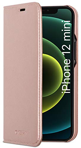 iPhone 12 Mini Hülle Rose Gold - CASEZA Oslo Flip Case PU Leder Klapphülle Lederhülle für das Original iPhone 12 Mini (5.4 Zoll) - Edles Kunstleder Cover mit Magnetverschluss