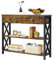 Yaheetech Industrial Console Table with Drawer Metal Frame, Vintage Sofa Table with 2 Open Shelves for Living Room, Hallway, Bedroom, 100x29.5x81cm, Rustic Brown