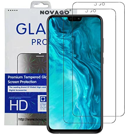 NOVAGO compatible avec Huawei Honor 9X Lite et Honor 8x -Pack de 2 films vitre verre trempé résistant anti choc et anti explosion d'écran (Transparent)