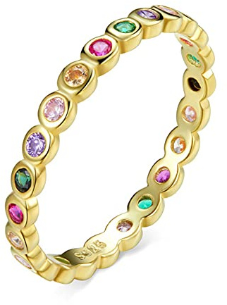 Lafeil Damen Regenbogen Ring 925 Sterling Silber Mit Cubic Zirkonia Stapelbar Hypoallergen Jahrestag Modeschmuck Fashion,Gold,7