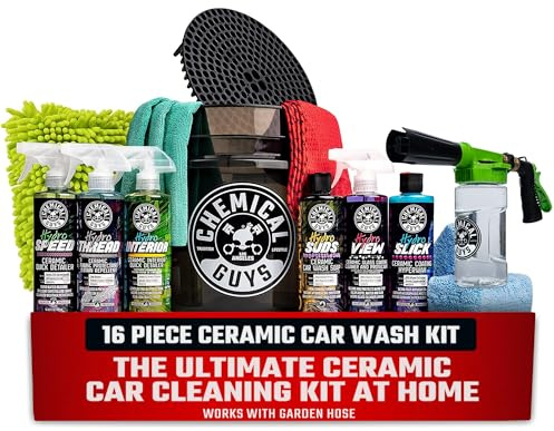 Chemical Guys HOL362 16-Piece Arsenal Builder Ceramic Car Wash & Protection Kit with Foam Gun, Bucket and (6) 16 oz Car Care Cleaning Chemicals (Works w/Garden Hose)