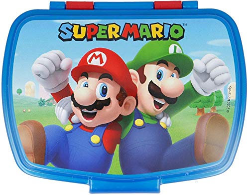 ALMACENESADAN Sandwichera rectangular multicolor; producto de plástico reutilizable; libre de BPA; dimensiones interiores 16,5x11,5x5,5 cm (Super Mario)