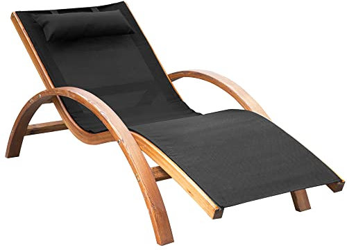 Outsunny Transat Chaise Longue Design Style Tropical Bois Massif Naturel Coloris Noir