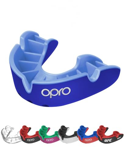 OPRO Silver Level Erwachsene und Kinder Sport Mundschutz mit Etui, Mundschutz mit revolutionärer Anpassungstechnologie für Hockey, Lacrosse, Rugby, MMA, Boxen und BJJ (Dunkelblau/Blau, Jugendliche)