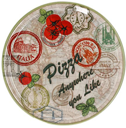 MamboCat Pizzateller Moskau grün Ø 31,5 cm I Servier Platte mit Motiven I Vorspeisenplatte zum Anrichten für Antipasti oder Tomate-Mozzarella I bunter Motiv Teller Porzellan für Pizza Pasta & Co