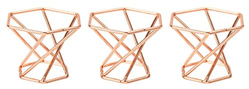 PATIKIL Air Plant Stand Holder, 3 Pcs Hexagon Metal Air Plant Pot Container for Home Bedroom Office Decor, Rose Gold
