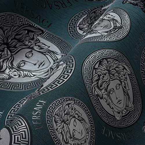 VERSACE WALLPAPER Petrol Silber Schwarz Blau Luxus Tapete Vliestapete Logo Medusa 386111 10,05x0,70m Made in Germany