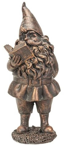 Happy Garden - Statuetta di gnomo in resina con finitura in bronzo (lettore)