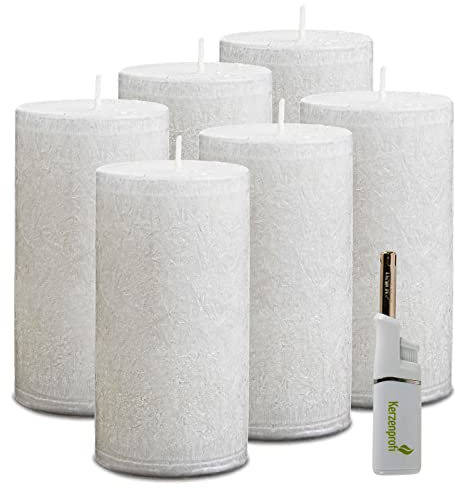 Bundle: Hochwertige Rustikale Stumpenkerzen aus Purem Olivenwachs – Handgegossen & Handmade von Wenzel – Vegan, Nachhaltig & Plastikfrei für gemütliche Atmosphäre (130/60 cm, Natur)