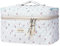 Aucuu Reise Kosmetiktasche, Coquette Make-up-Tasche, Gesteppte Kulturtasche, Groß Kapazität, Baumwolle - mit Blumenmuster für Kinder Damen Herren (Weiß Kirsche)