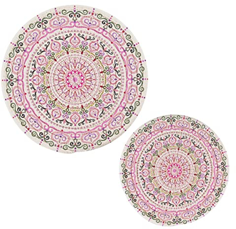 Lot de 2 dessous de plat résistants à la chaleur - Motif mandala rose et vert - Antidérapants - Pour cuisine - Tissage en fil de coton pur - Pour plats chauds, casseroles, bols, théières, plats chauds