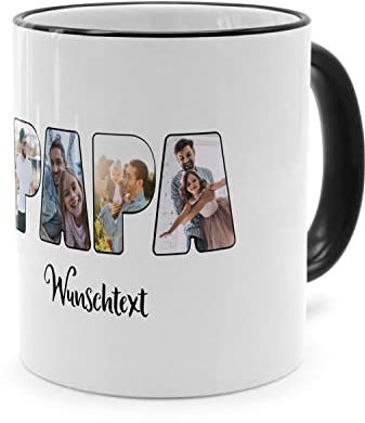 PhotoFancy® - Fototasse 'Papa' - Personalisierte Tasse mit eigenem Foto und Text selbst gestalten - Schwarz