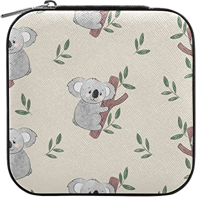 Reise-Schmuckkästchen, Koala, niedliche Tierblätter, klein, tragbar, für Ring, Ohrringe, Halskette, Armband, PU-Leder, Mini-Schmuck-Aufbewahrungsboxen für Frauen und Mädchen, Geschenk