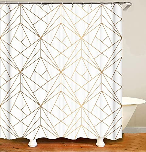 JOGAMA Rideau Douche 120 x 200 Motifs Géométriques, 3D Or Rideau de Douche Anti Moisissure Rideau Salle de Bain, Rideaux de Douche Tissu Imperméable Shower Curtain, avec 8 Crochets