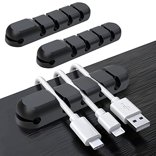 KEPEAK Silikon Kabelclips Kabelhalter mit fünf Löchern, 2 Stück Kabelhalter Selbstklebend ohne Markierungen Kabelmanagement Set, Büro und Familie Schwarz Kabelhalter Kabelclips für Netzkabel